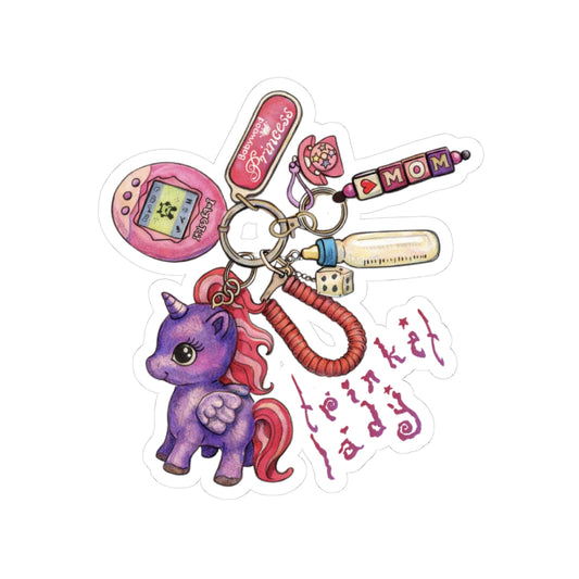 Trinket Keychain Sticker — 'Pocket Lady' Cute Retro Toy & Mom Charm Kiss-Cut Sticker