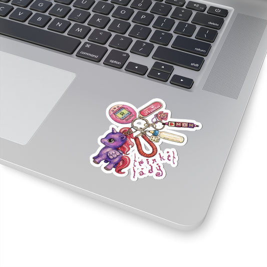Trinket Keychain Sticker — 'Pocket Lady' Cute Retro Toy & Mom Charm Kiss-Cut Sticker